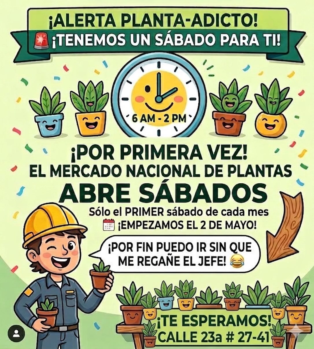 Apartir del 2 de mayo del 2026 estaremos atendiendo  el primer sábado de cada mes en el @mercado_nacional_de_plantas  de 6am a 2pm. Asi que  los esperamos en nuestros puestos Arteco. #plants #lgtbi🏳️‍🌈 #materas #viveroscolombia